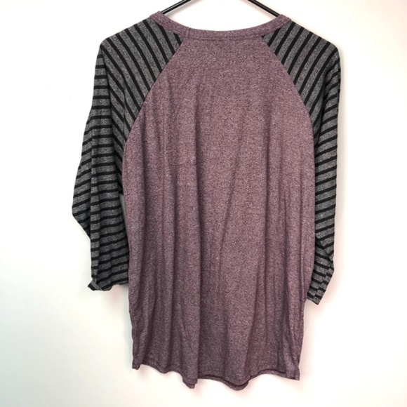 LuLaRoe Classic Burgundy Striped Gray Black Tee - Picture 4 of 6